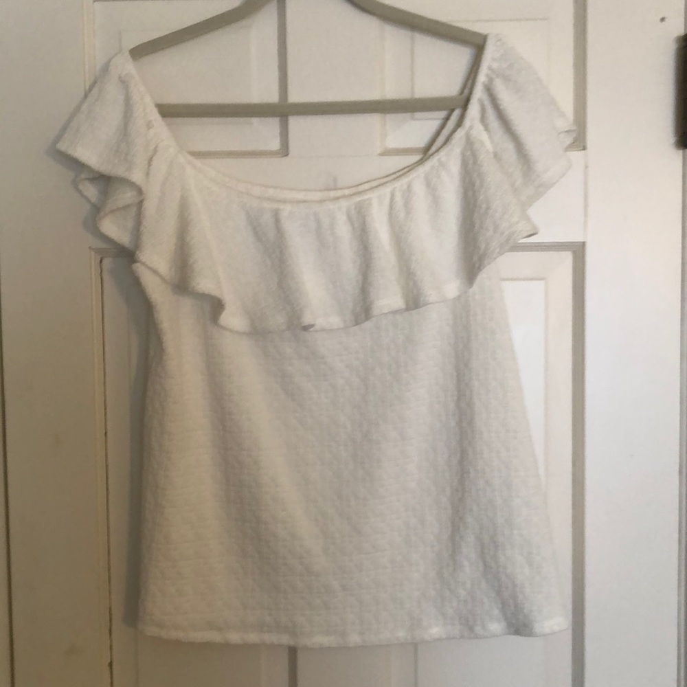 Anthropology off the shoulder ruffled top in off white